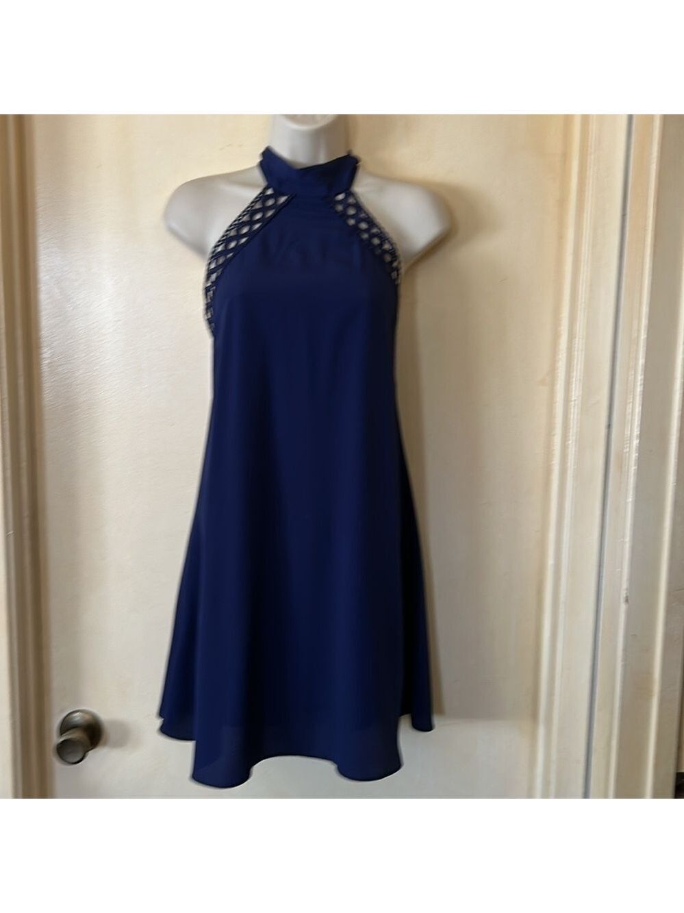 Lulus navy blue swing dress with macrame lace size S